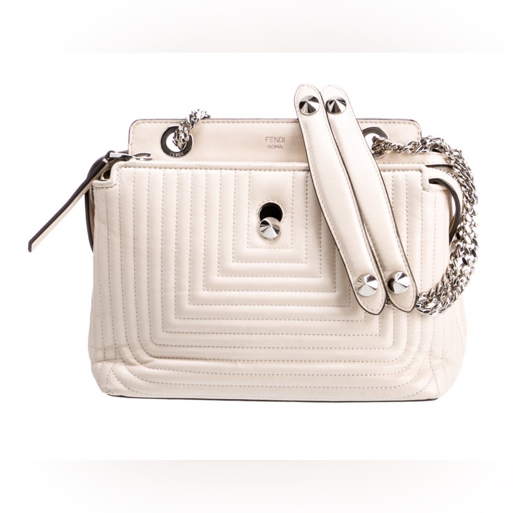 Fendi Dot Com Ivory Off White silver chain handbag